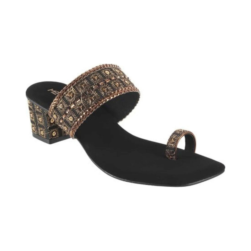 Women's Textured Black Dual-Strap Comfort Wedge Sandals
