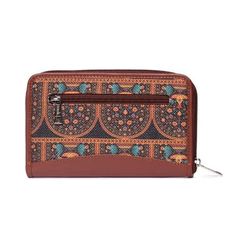 Zouk Elegant Ikat Print Zip-Around Accordion Wallet