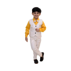 Boys' Vibrant Mustard Yellow and Windowpane Check 3-Piece Suit Set