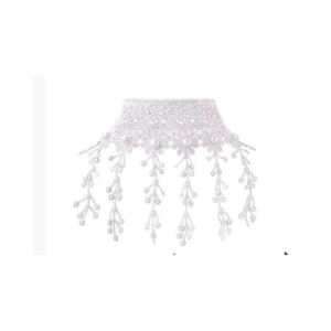 Ethereal White Guipure Lace Choker Necklace with Pearl Accents and Dangles