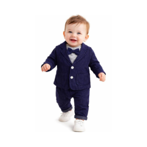 Toddler Boys' Navy Blue Polka Dot Shirt and Lapel Jacket 3-Piece Set