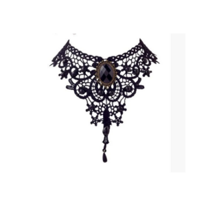 Gothic Revival Black Lace Bib Choker with Faux Onyx Centerpiece