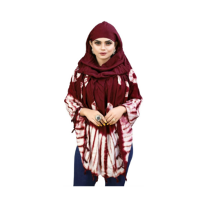 Bohemian Maroon and White Shibori Tie-Dye Hooded Hijab Poncho