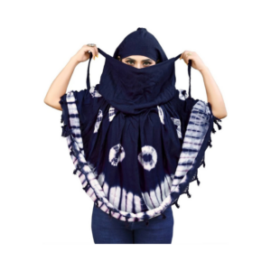 Indigo Navy Shibori Tie-Dye Hooded Wrap and Poncho