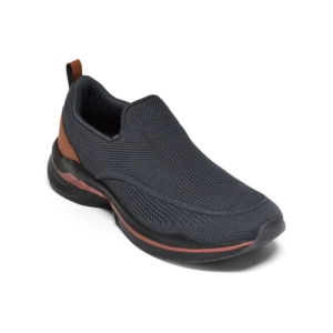 Men's Charcoal Grey Knit Slip-On Sneakers with Tan Leather Accents