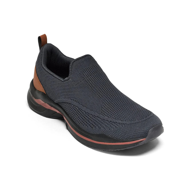Men's Charcoal Grey Knit Slip-On Sneakers with Tan Leather Accents