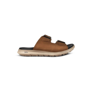 Men's Premium Camel Brown Double-Strap Slides with Cream Cushioned Sole