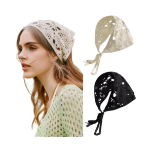 Retro Knit Crochet Hair Bandana Set - Cream and Black Pack of Two
