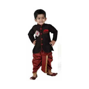 Boys' Elegant Burgundy and Black Indo-Western Sherwani Dhoti Set