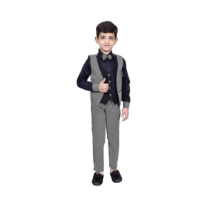 Boys' Classic Houndstooth 4-Piece Waistcoat, Bow Tie, and Trouser Suit Set