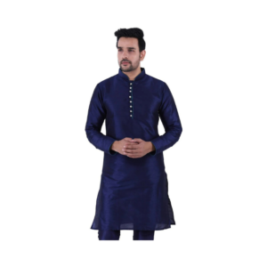 Men’s Royal Navy Blue Silk-Blend Festive Kurta
