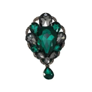 Vintage-Inspired Emerald Green and Black Crystal Drop Brooch