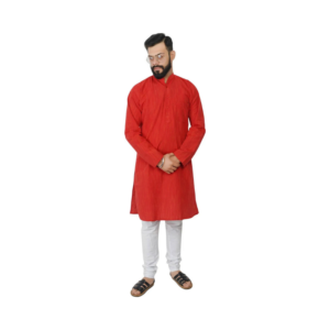 Men’s Crimson Red Textured Cotton Straight Kurta