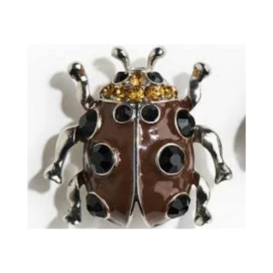 Enamel Ladybug Brooch with Black and Amber Crystal Accents