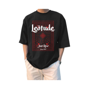 Men's Oversized Black Graphic Tee with Red Bandana Print Border