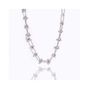 High-Polished Silver Interlocking Knot and Link Statement Necklace