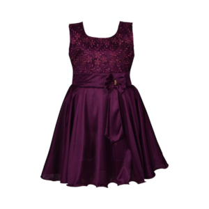 Girls' Deep Plum Plum Embroidered Bodice Party Dress with Satin Bow