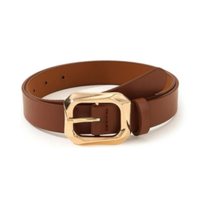 Classic Tan Brown Faux-Leather Belt with Textured Gold Buckle