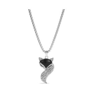 Silver Pavé Crystal Fox Pendant Necklace with Onyx-Black Accents