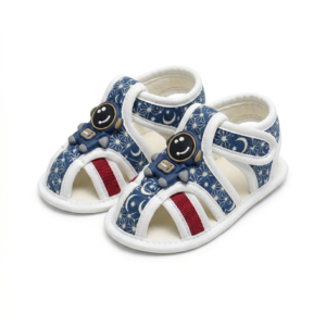 Infant Boys' Grey and White Mesh Sandals with Cute Astronaut Accent