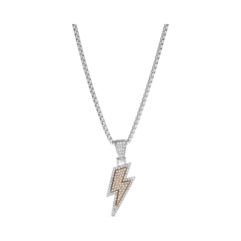 Iced-Out Two-Tone Crystal Lightning Bolt Pendant Box Chain Necklace