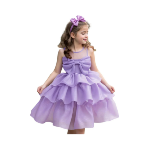 Girls' Lavender Multi-Tiered Tulle Ballgown with Organza Statement Bow