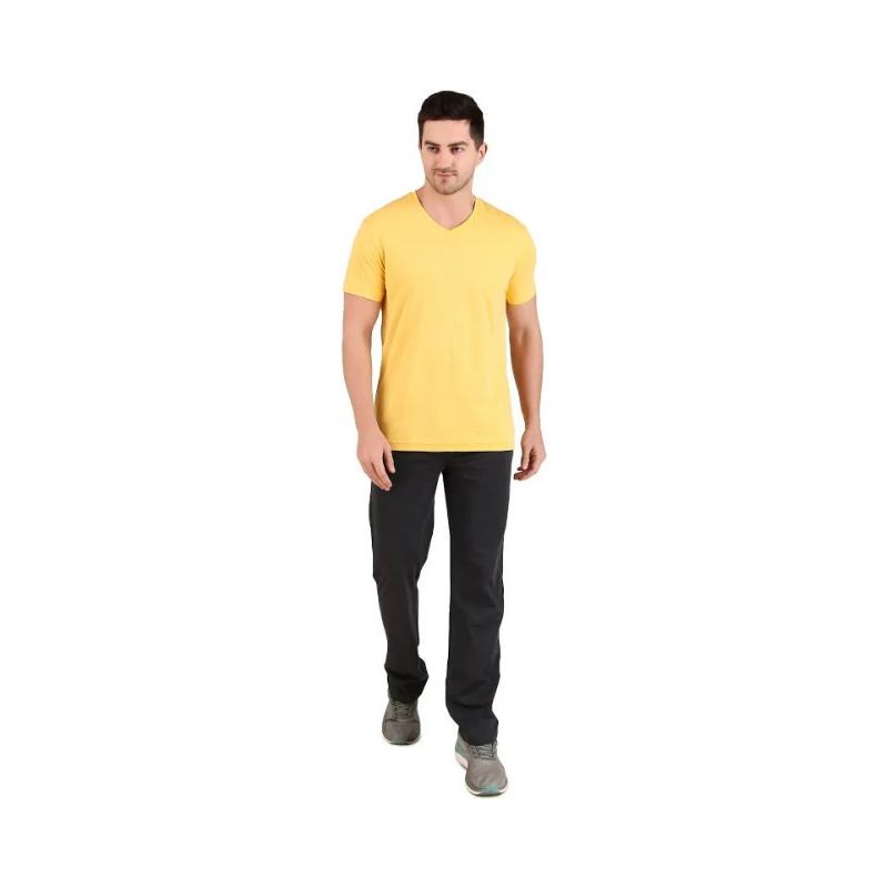 Men's Pastel Yellow V-Neck Short Sleeve Casual T-Shirt