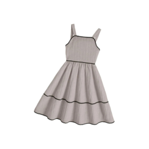 Girls' Minimalist Grey Ribbed Cami Dress with Contrast Scalloped Trim