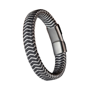 Two-Tone Braided Chevron Rope Bracelet with Matte Black Clasp