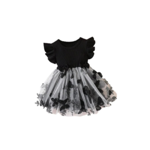 Infant & Toddler Girls' Black Ribbed Bodice and Butterfly Tulle Tutu Dress