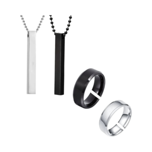 Minimalist Bar Pendant and Band Ring Four-Piece Accessory Set