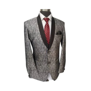 Men's Luxury Textured Silver and Black Smoking Jacket with Satin Shawl Lapel