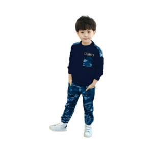 Boys' Navy Blue and Camouflage Print Sweatsuit Set