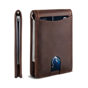 Distressed Brown Leather Slim Front-Pocket Wallet with Money Clip