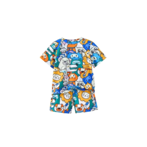 Kids' Vibrant Cartoon Animal Print Short-Sleeve Tee and Shorts Set