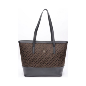 Classic Monogram Canvas Tote Bag with Sleek Faux-Leather Trim