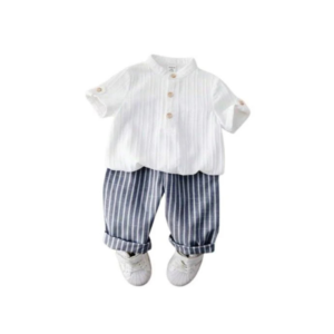 Toddler Boys' White Seersucker Henley Shirt and Pinstriped Pants Set