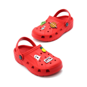 Kids' Vibrant Red Casual Slip-On Clogs with Fun Novelty Charms