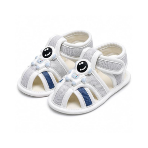 Infant Boys' Grey and White Mesh Sandals with Cute Astronaut Accent