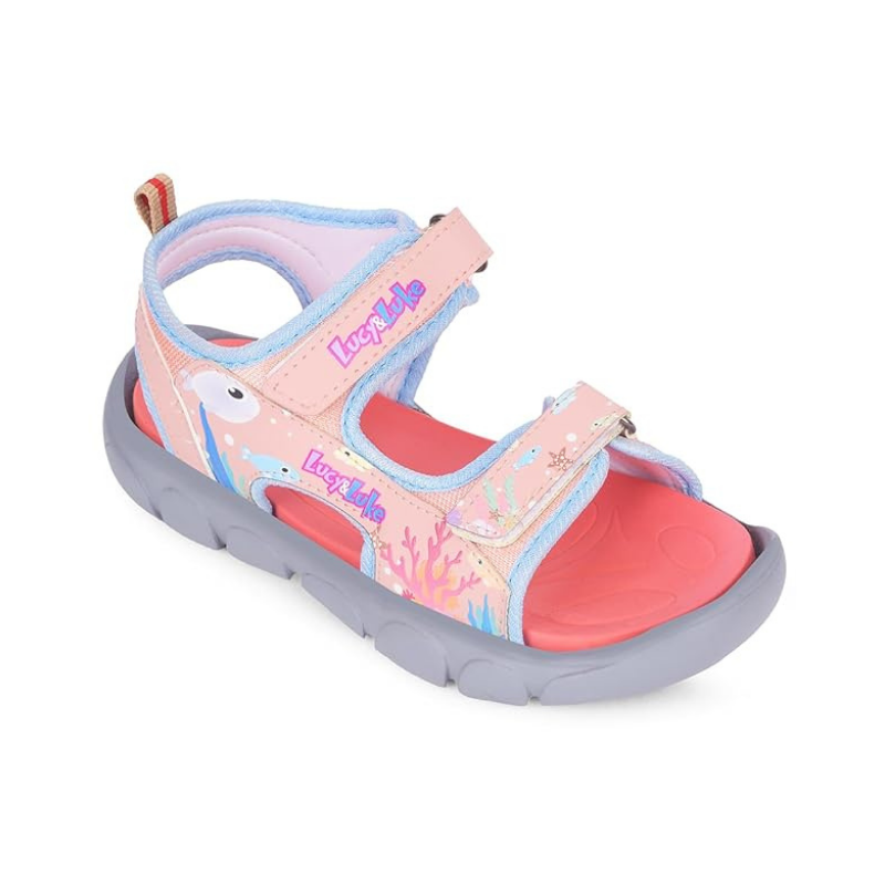 Girls' Pastel Pink and Blue Under-the-Sea Graphic Strappy Sandal