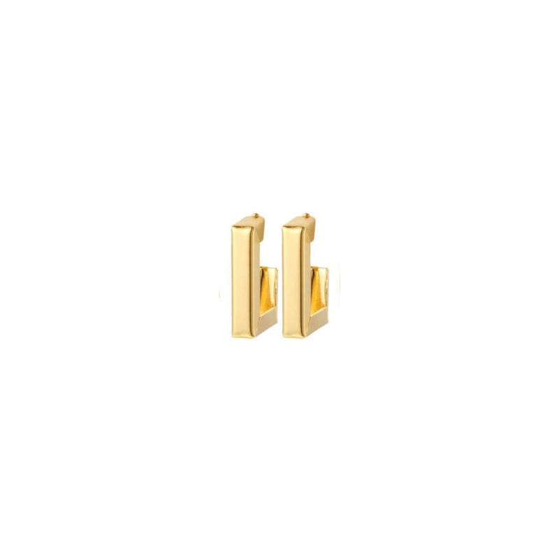 Contemporary Geometric Rectangular Gold Huggie Earrings