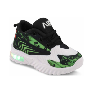 Kids' Black and Green Graphic Running Shoes with LED Light-Up Midsole