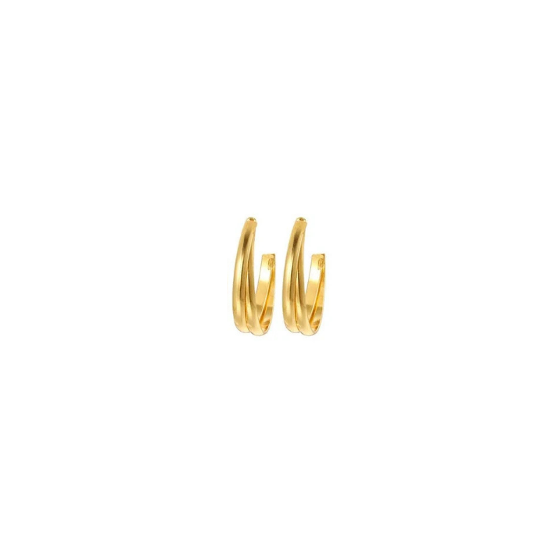 Modern Polished Gold Double-Strand Huggie Hoop Earrings