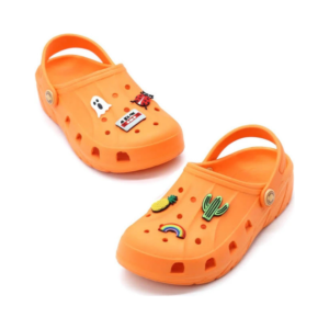 Kids' Bright Orange Casual Slip-On Clogs with Mixed Novelty Charms