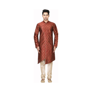 Men's Steel Blue Textured Short Kurta with Short Sleeves