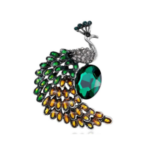 Majestic Crystal Peacock Brooch with Emerald Green Statement Stone