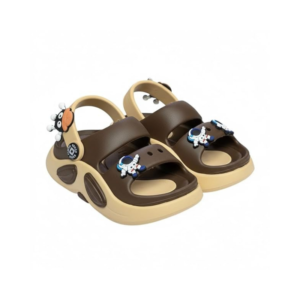 Kids' Two-Tone Chocolate and Cream Double-Strap Sandals with Astronaut Charms