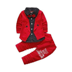 Boys' Coral Pink Scooter Graphic T-Shirt and Slate Blue Trousers Set