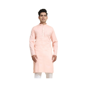 Men's Terracotta Orange Woven Henley Shirt with Roll-Up Sleeves