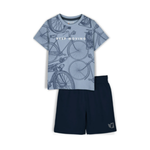 Boys' Light Blue "Keep Moving" Bicycle Print T-Shirt and Navy Shorts Set